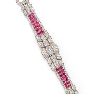 ART DECO DIAMOND AND RUBY BRACELET Containing 30acde