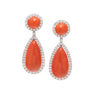 CORAL AND DIAMOND EARRINGS Containing 30acee