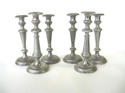 Three pair of pewter candlesticks  