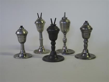 Five pewter urn form lamps    smith