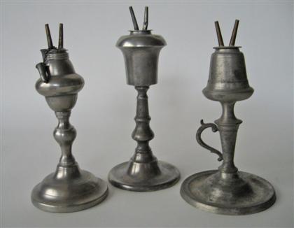 Three pewter camphene burner lamps