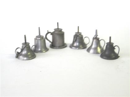 Six pewter camphene sparking lamps