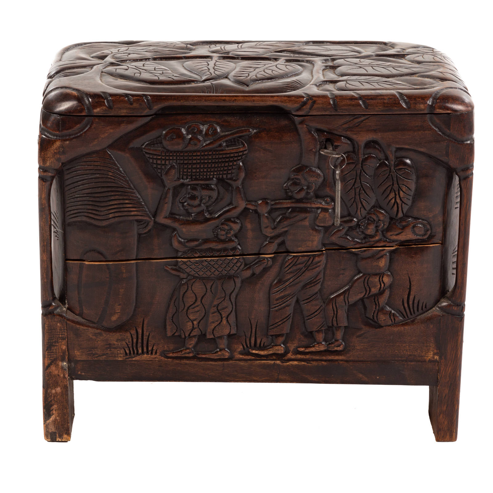 AFRICAN CARVED MAHOGANY COFFER,