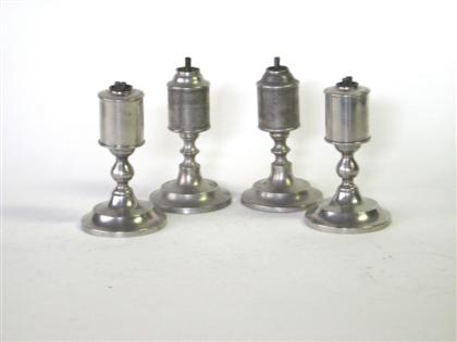 Four pewter cylinder font lamps 4da6b