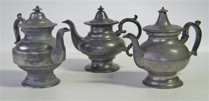 Three pewter teapots    h.h. graves