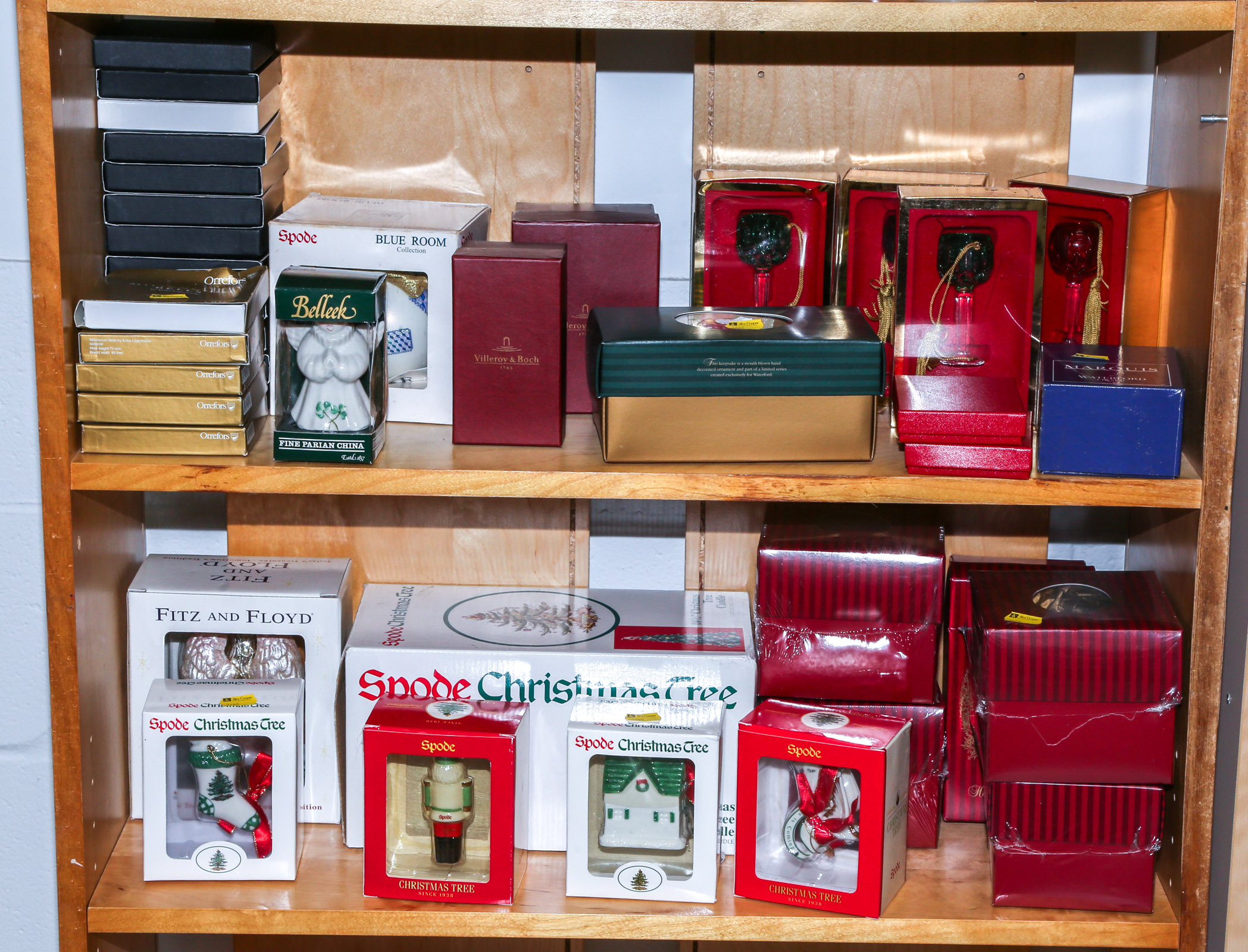 TWO SHELVES OF ASSORTED CHRISTMAS ORNAMENTS