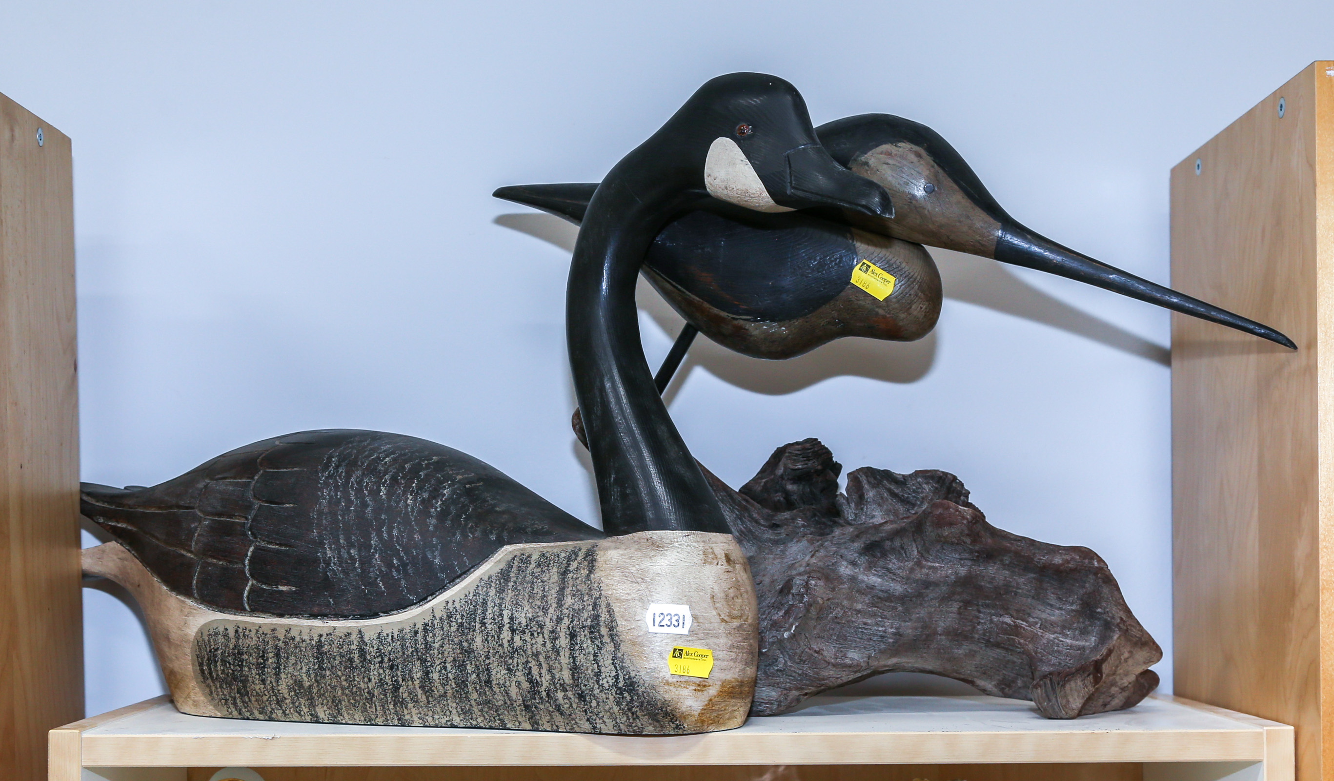 CARVED WOOD GOOSE & CARVED WOOD