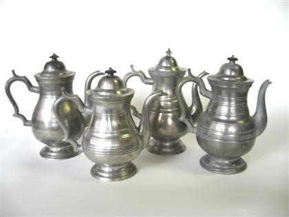 Four pewter coffeepots    a. griswold,