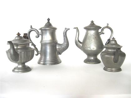 Two pewter coffeepots and two pewter