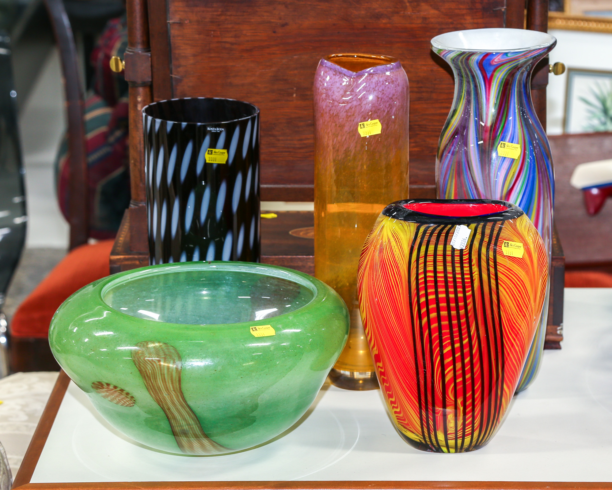 FIVE LARGE PIECES OF ART GLASS Including