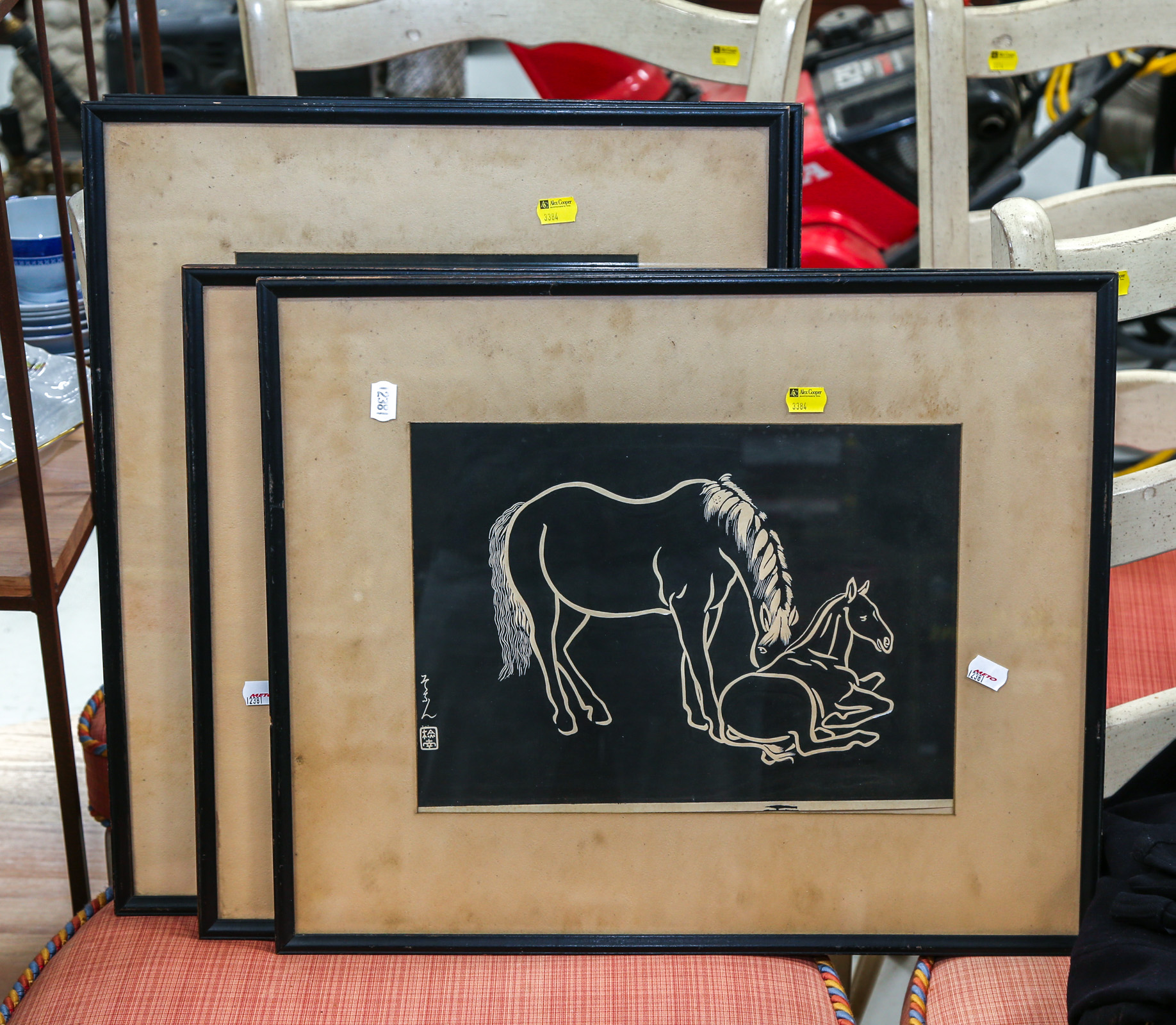 FOUR FRAMED CHINESE PRINTS OF HORSES