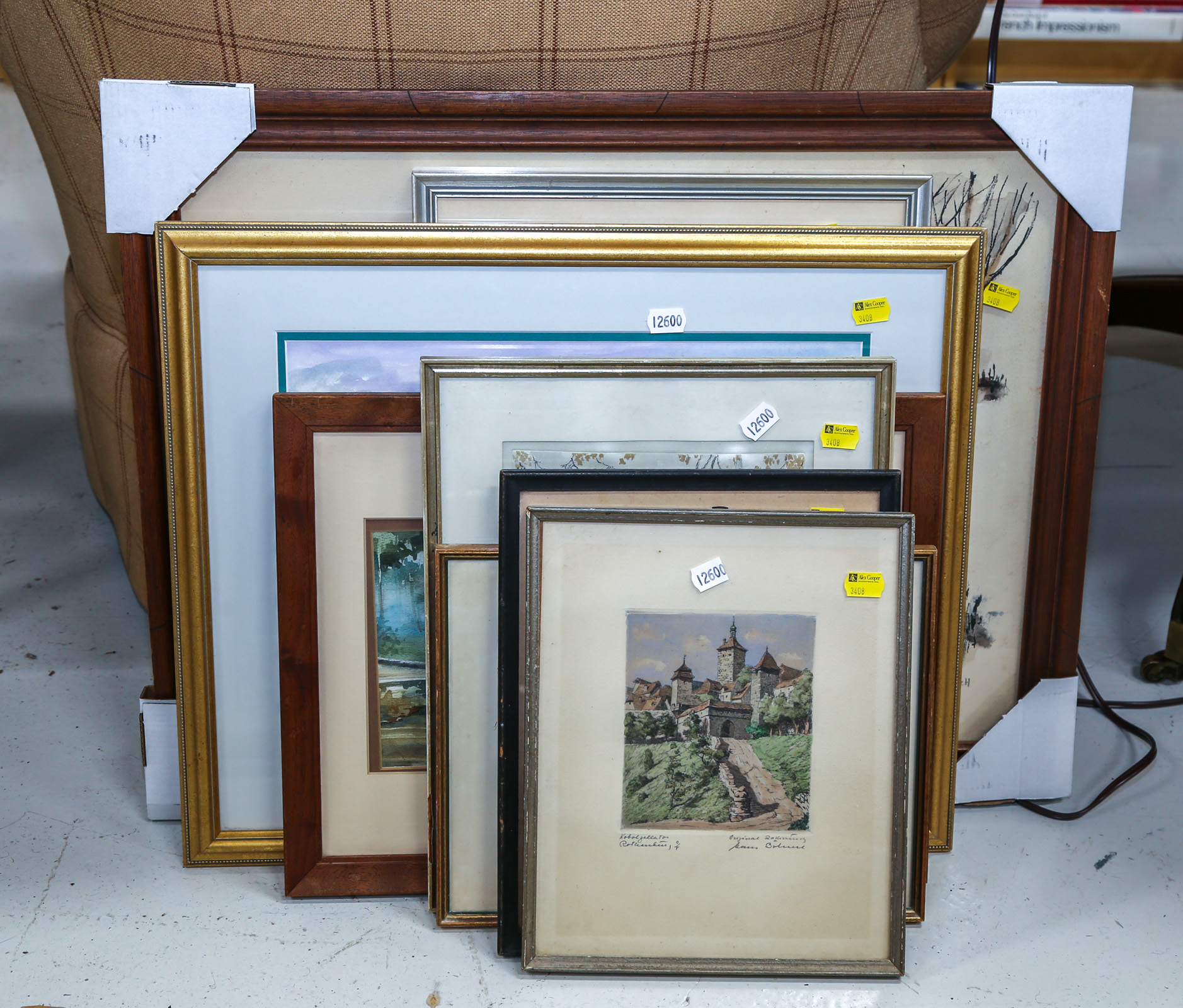 EIGHT FRAMED PRINTS & WATERCOLORS Largest