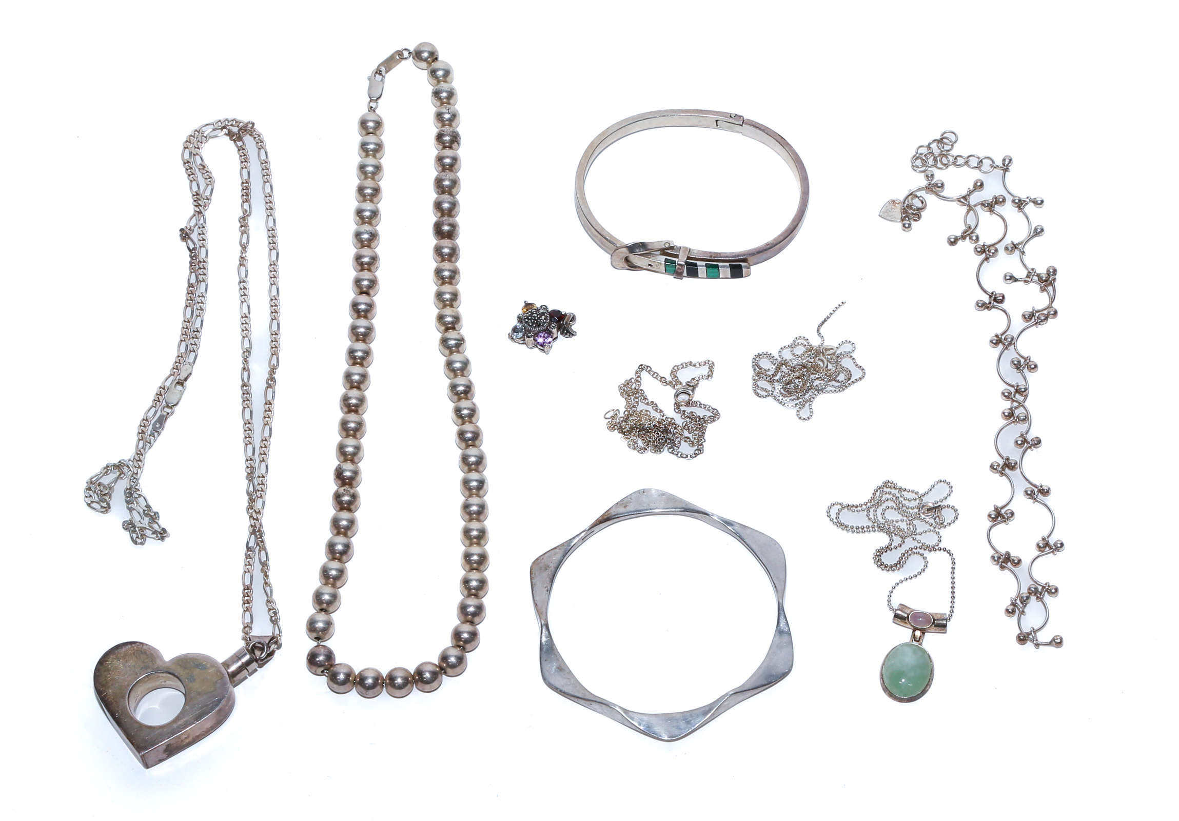 A COLLECTION OF STERLING NECKLACES &