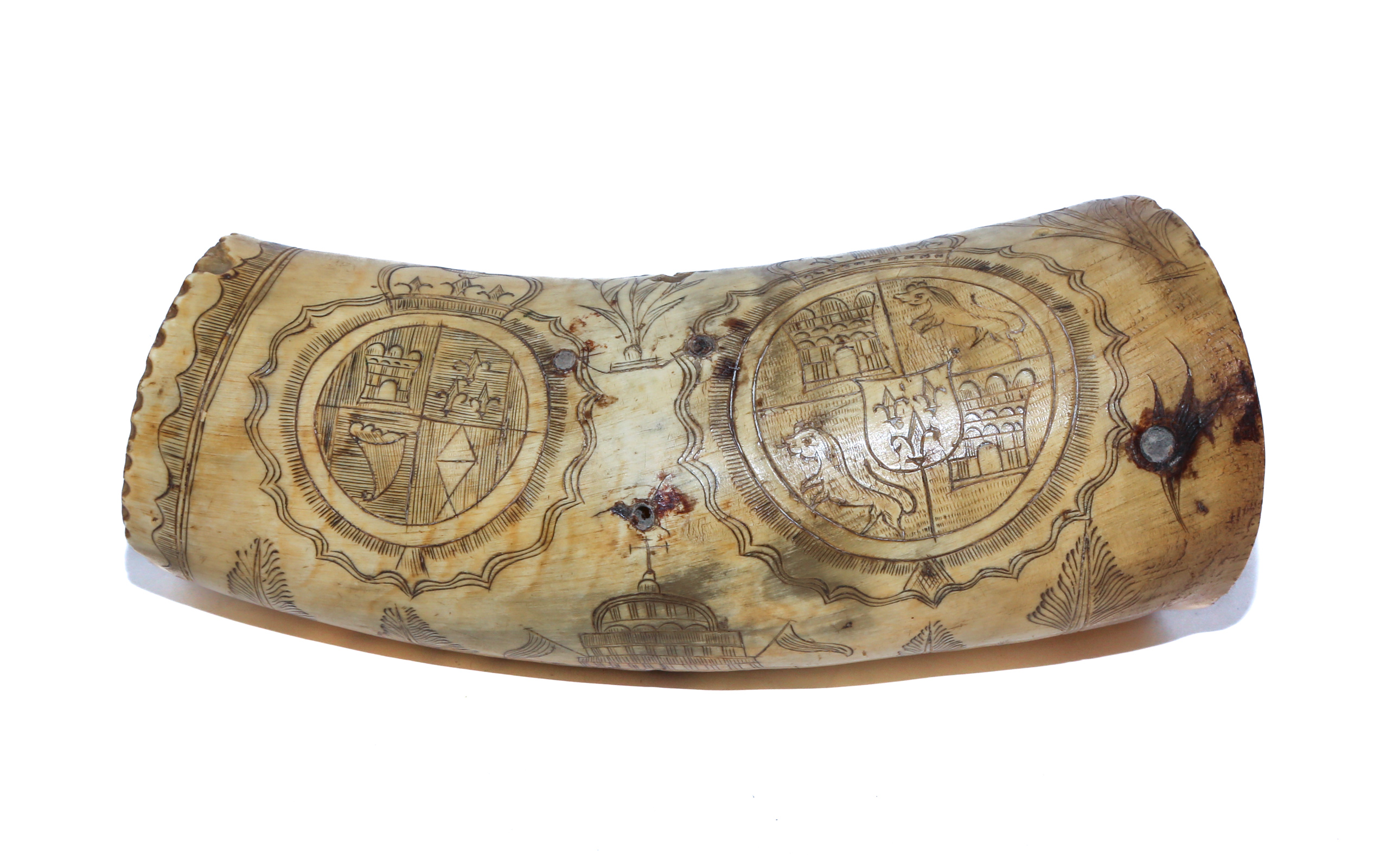 CARVED OX HORN CUP 19th century;