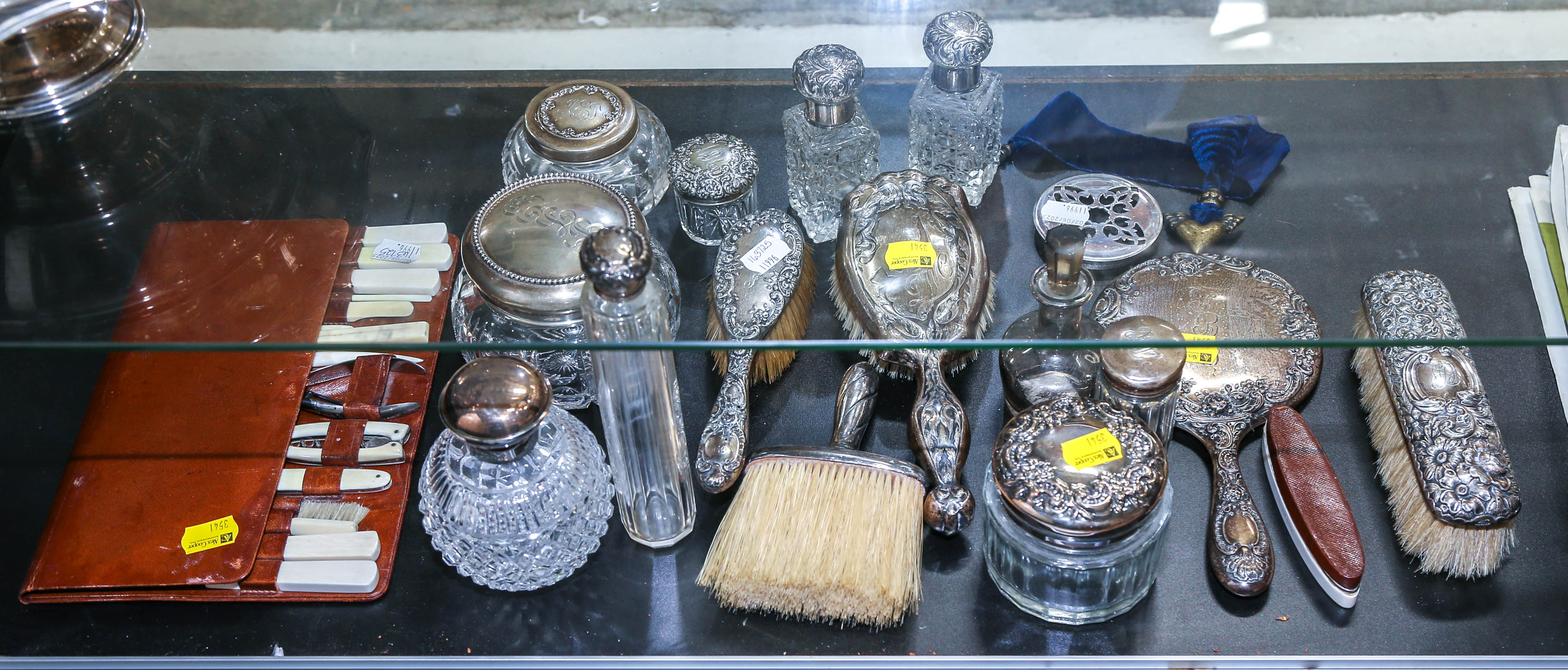 ASSEMBLED STERLING-MOUNTED DRESSER SET