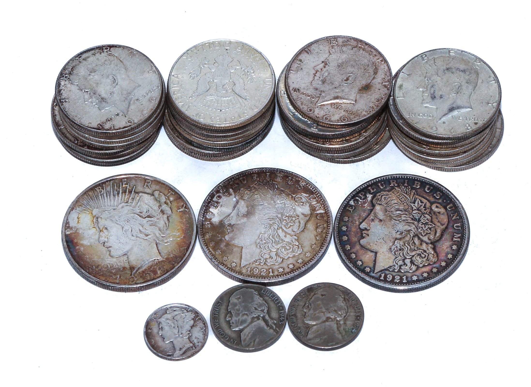 VARIETY OF US SILVER COINS Three