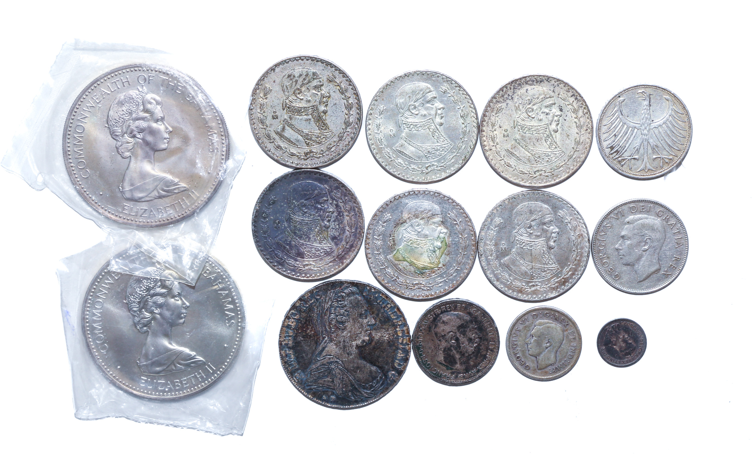 13 WORLD SILVER COINS - MANY LARGE ONES