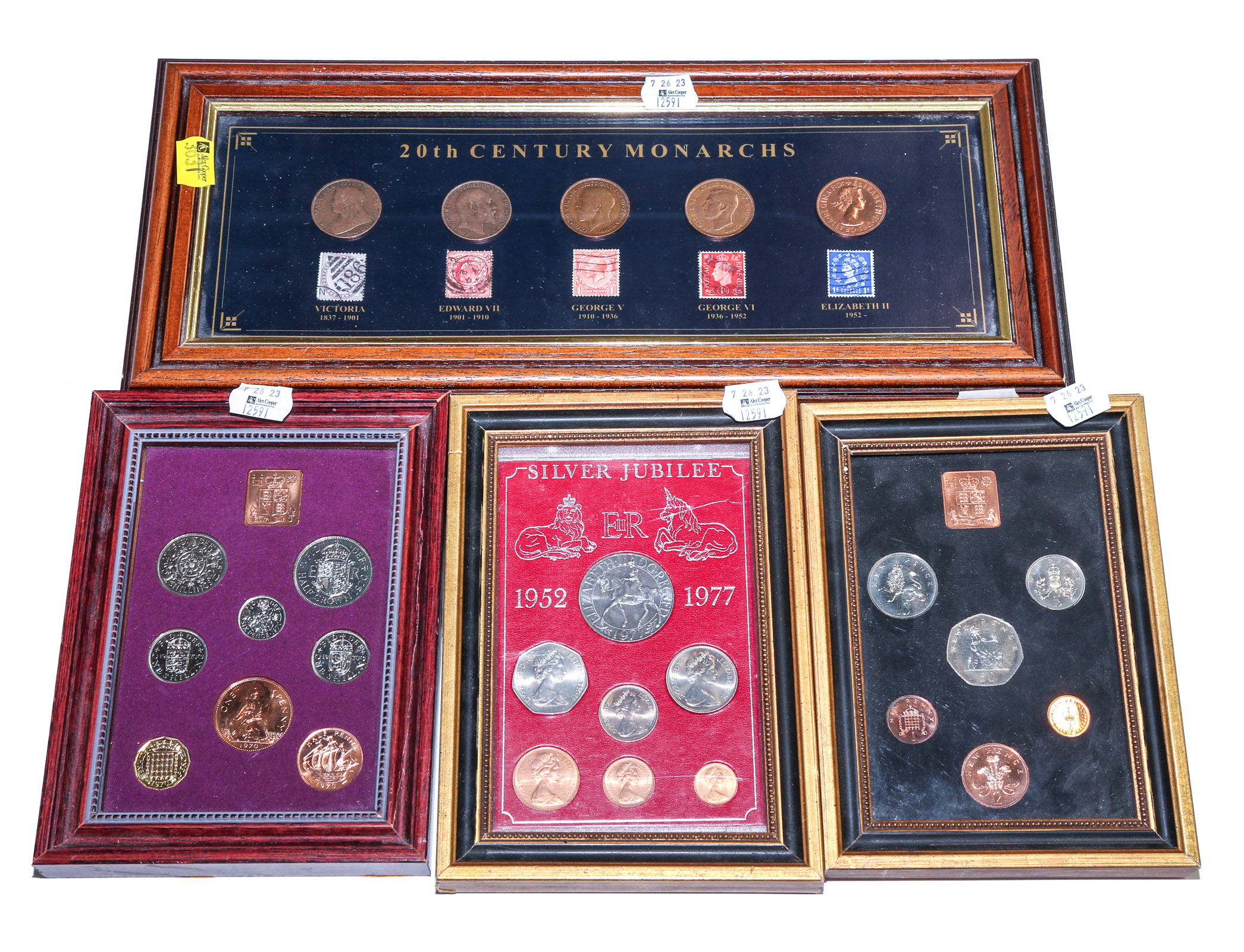 FOUR FRAMED SETS OF UK COINS 1  308a96