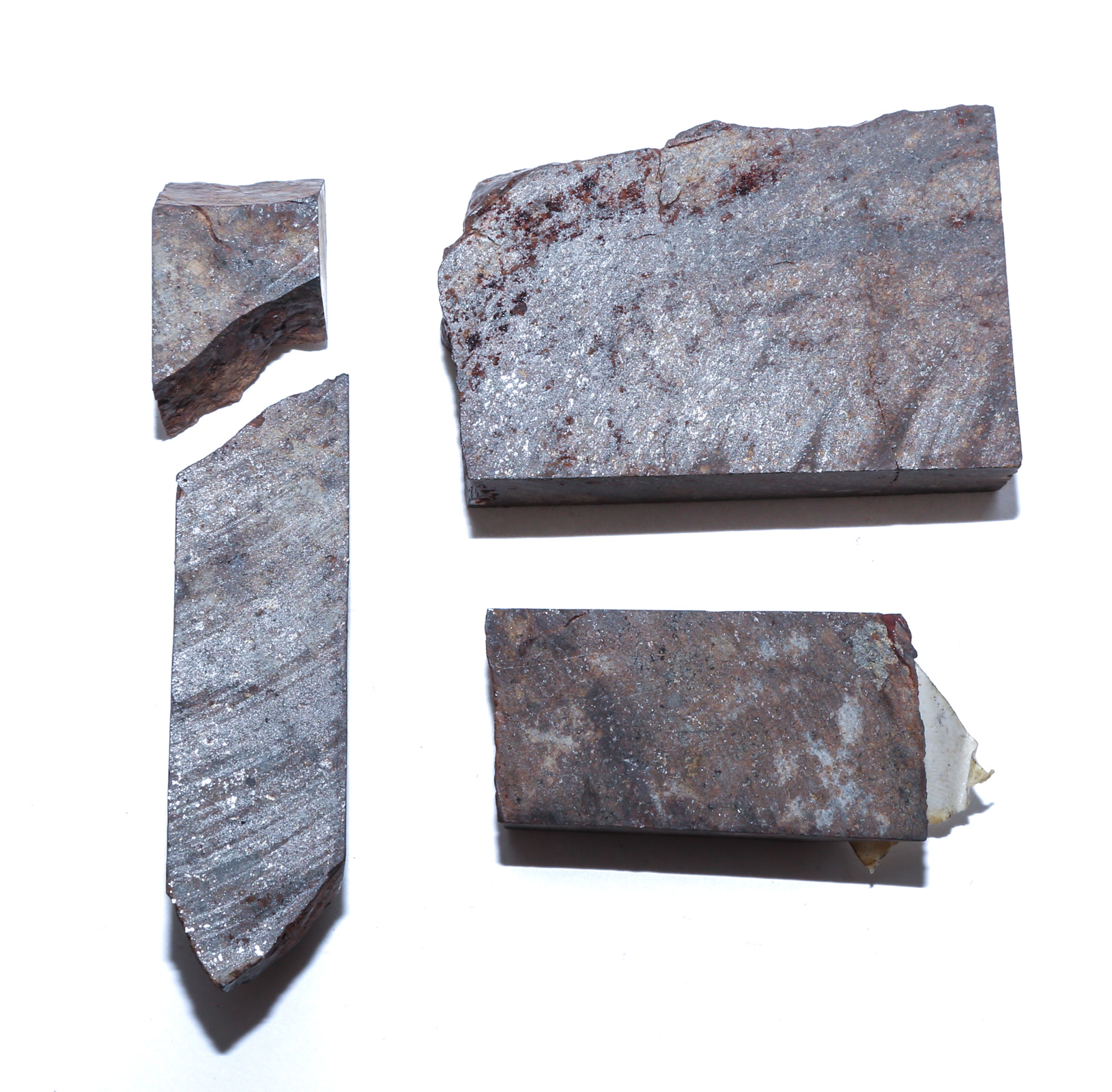 THREE STONY/METALLIC CUT METEORITE FRAGMENTS