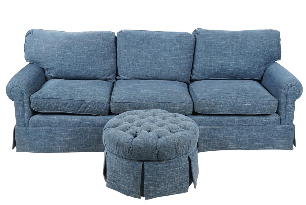 BLUE UPHOLSTERED SOFA AND OTTOMANBlue 308ba0