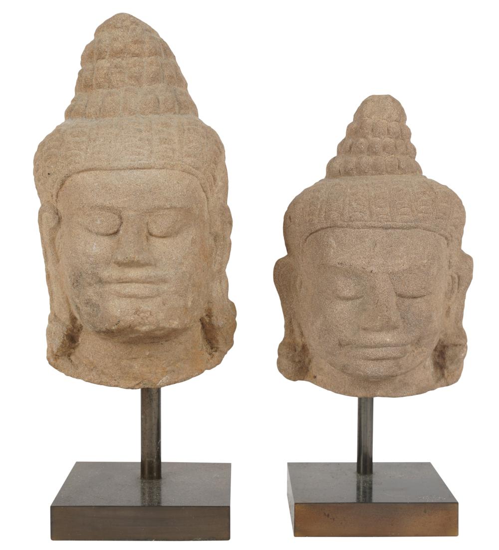 TWO STONE BUSTS OF BUDDHATwo Stone 308bdf