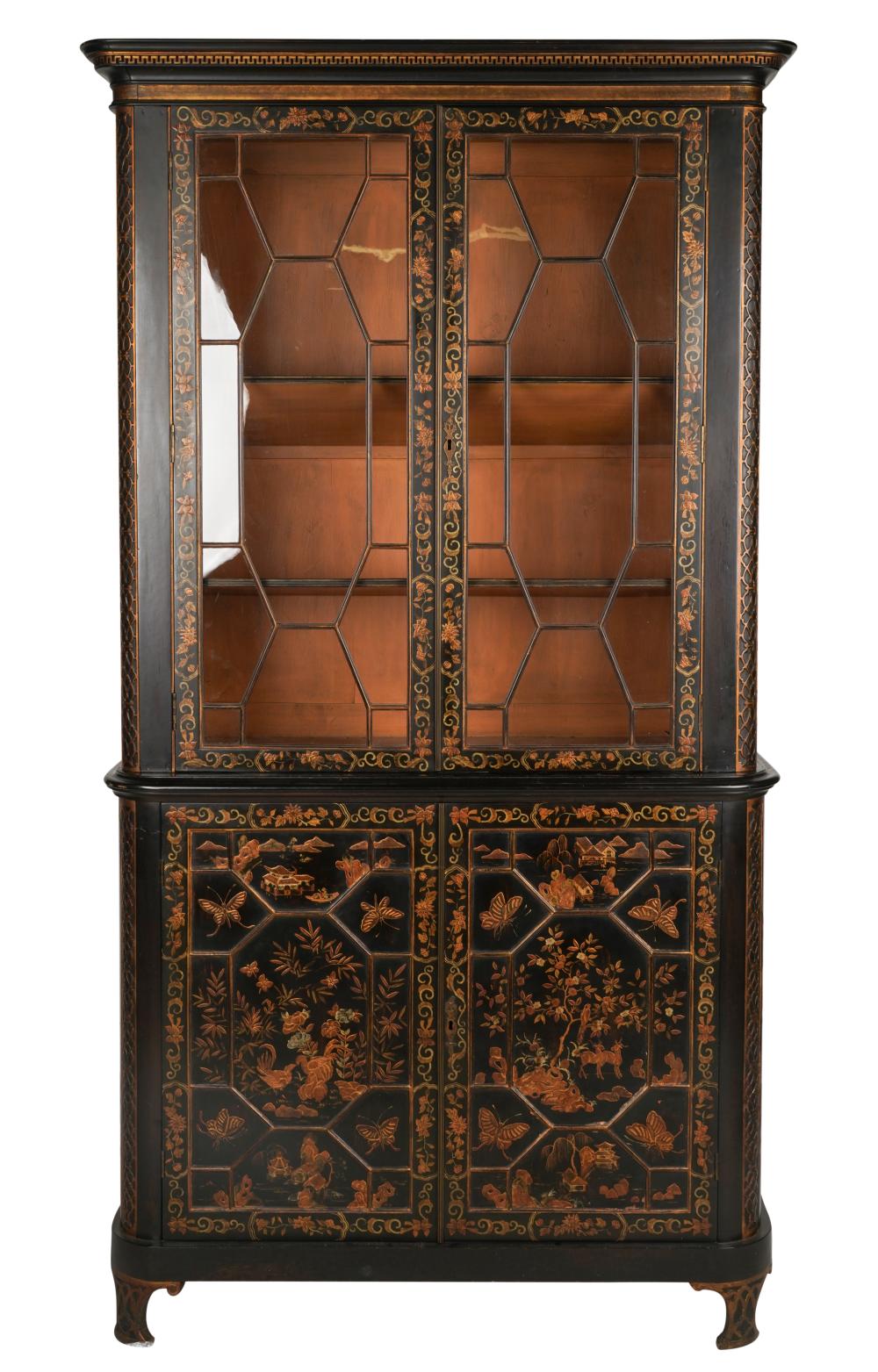 EBONY CHINOISERIE DECORATED TWO-PART
