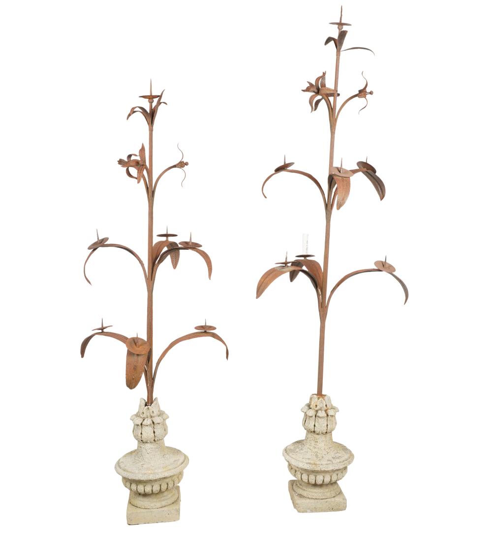 TWO ITALIAN WROUGHT IRON CANDELABRATwo