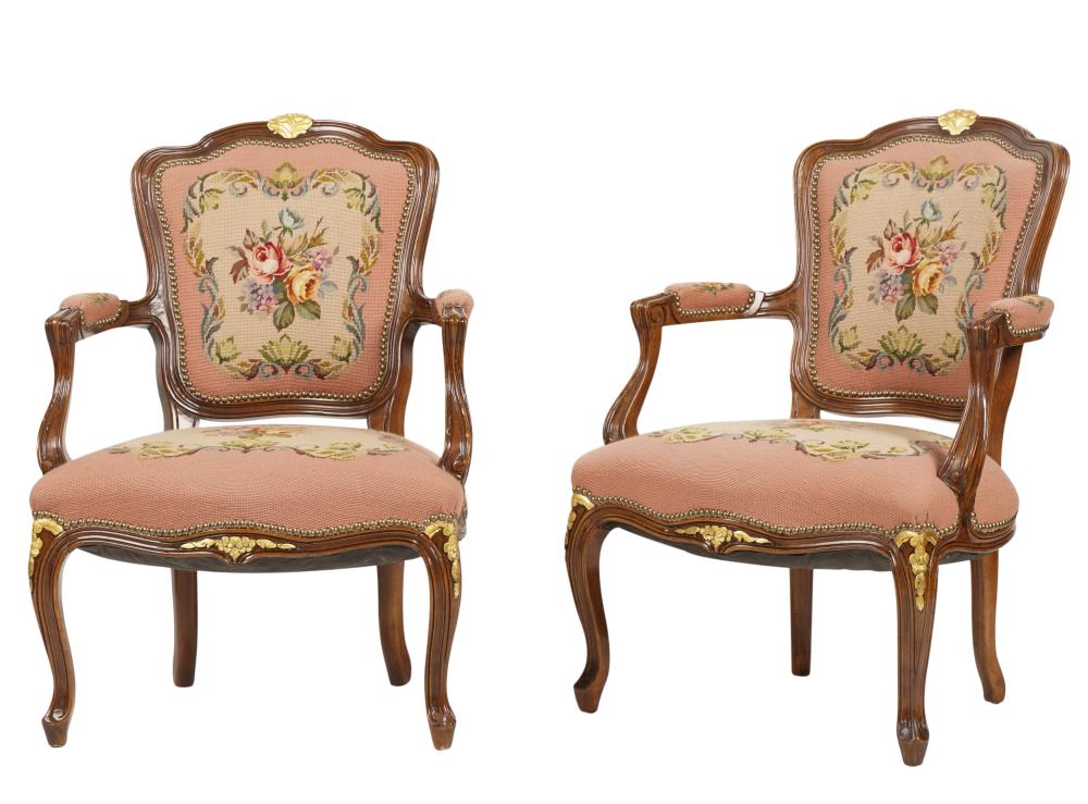 PAIR OF FRENCH-STYLE NEEDLEPOINT