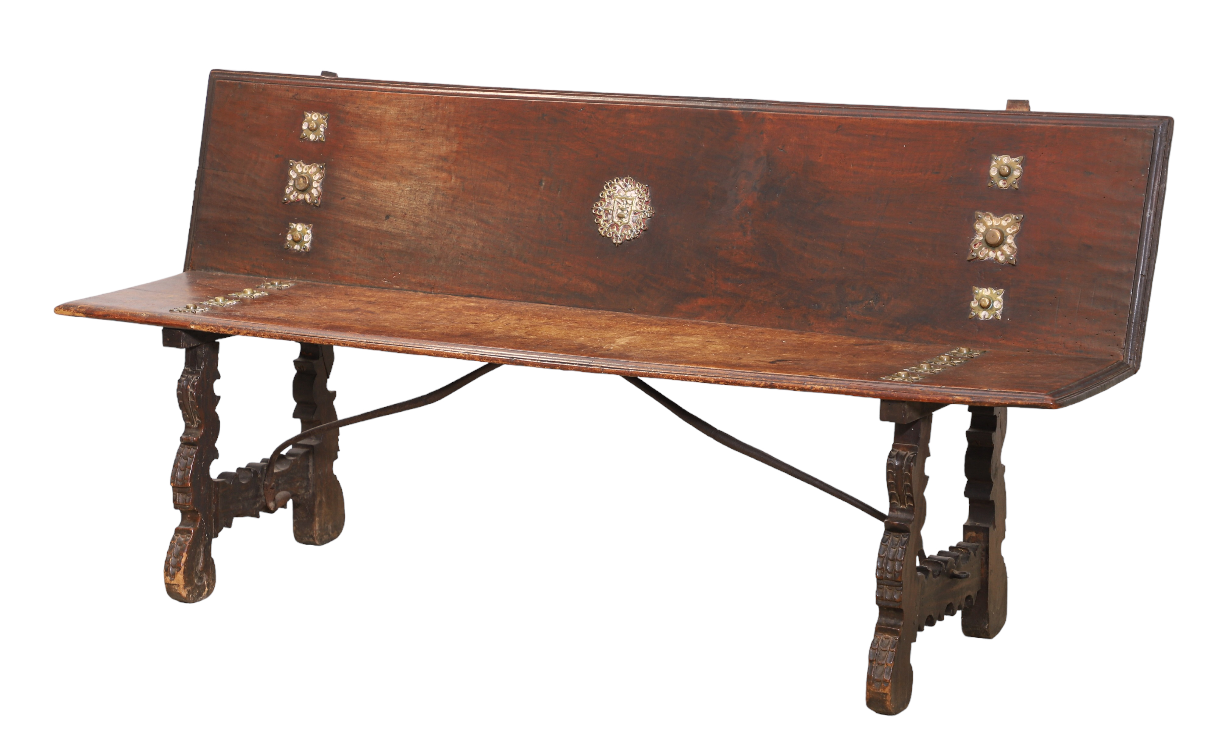 Gothic walnut and brass bench  308e29