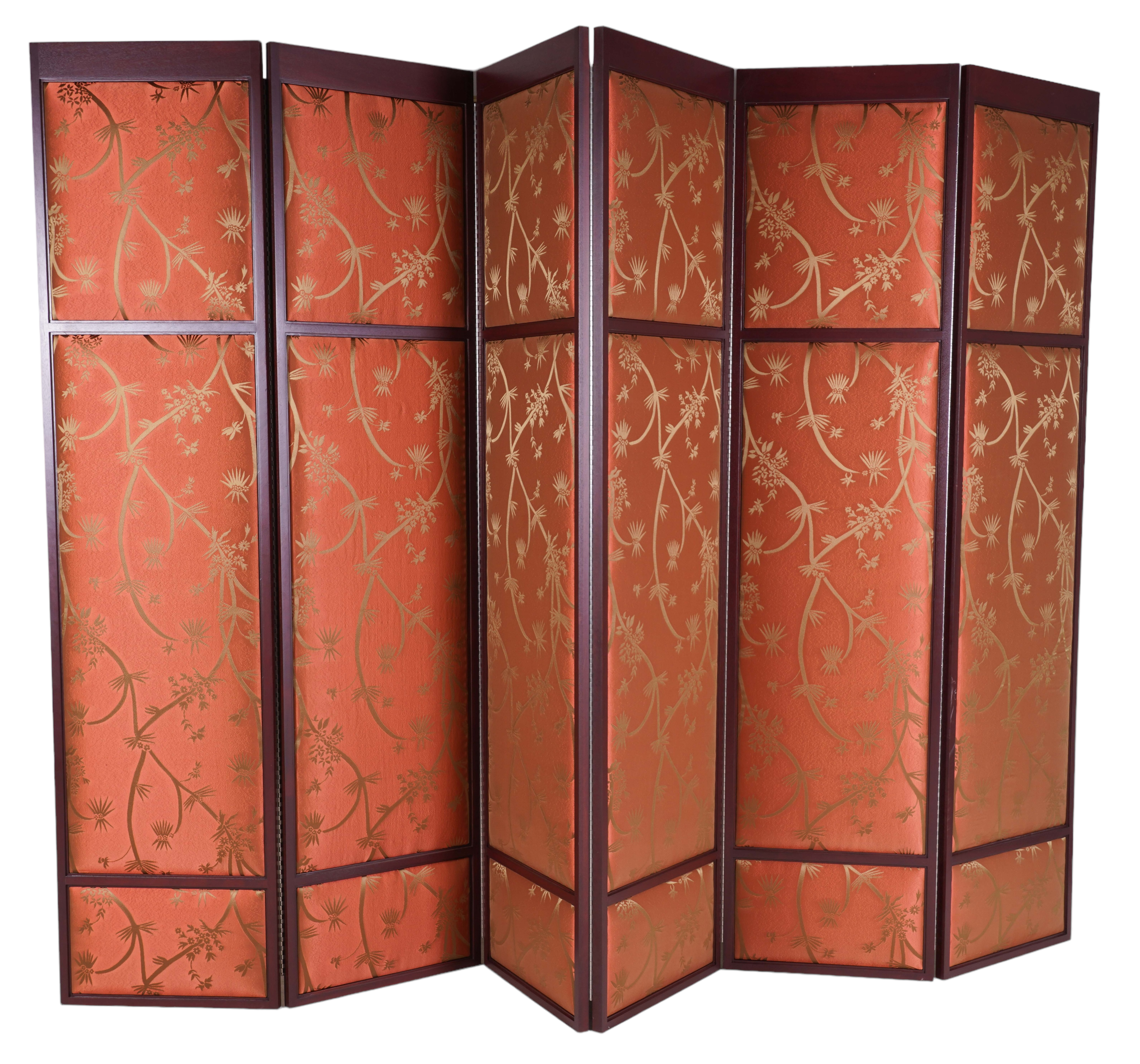 Asian style upholstered paneled 6 panel