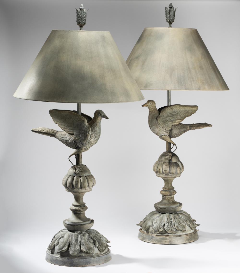 PAIR OF FRENCH ZINC BIRD-FORM TABLE