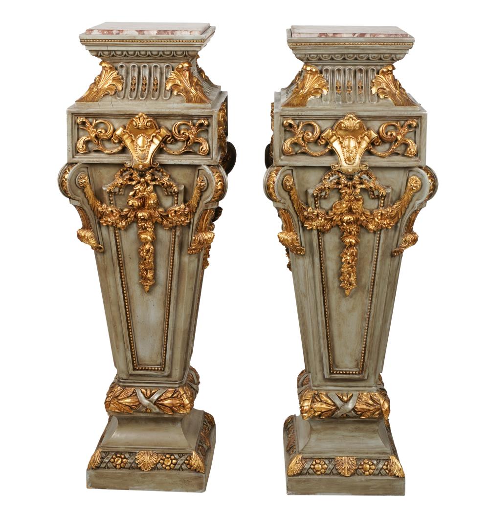 PAIR OF GILT AND GREY PAINTED CARVED 308f2b