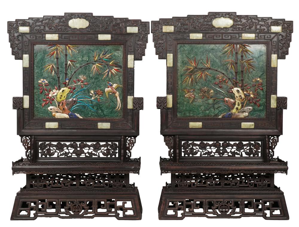 PAIR OF CHINESE HARDSTONE-INLAID