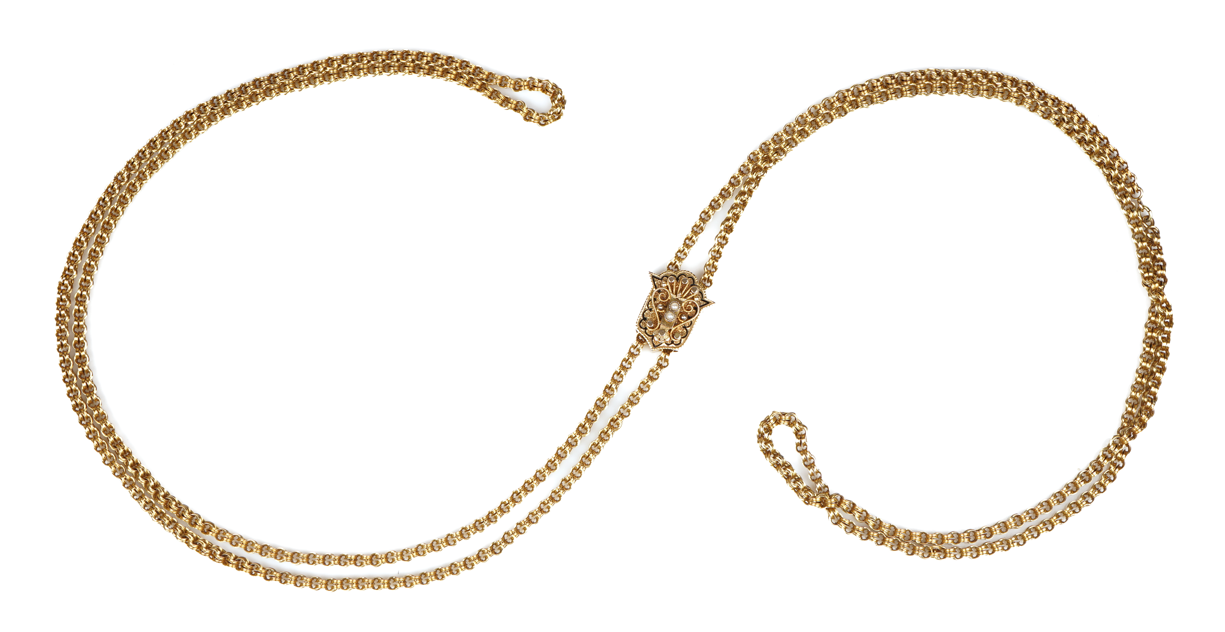 A Gold Chain with Seed Pearl Black