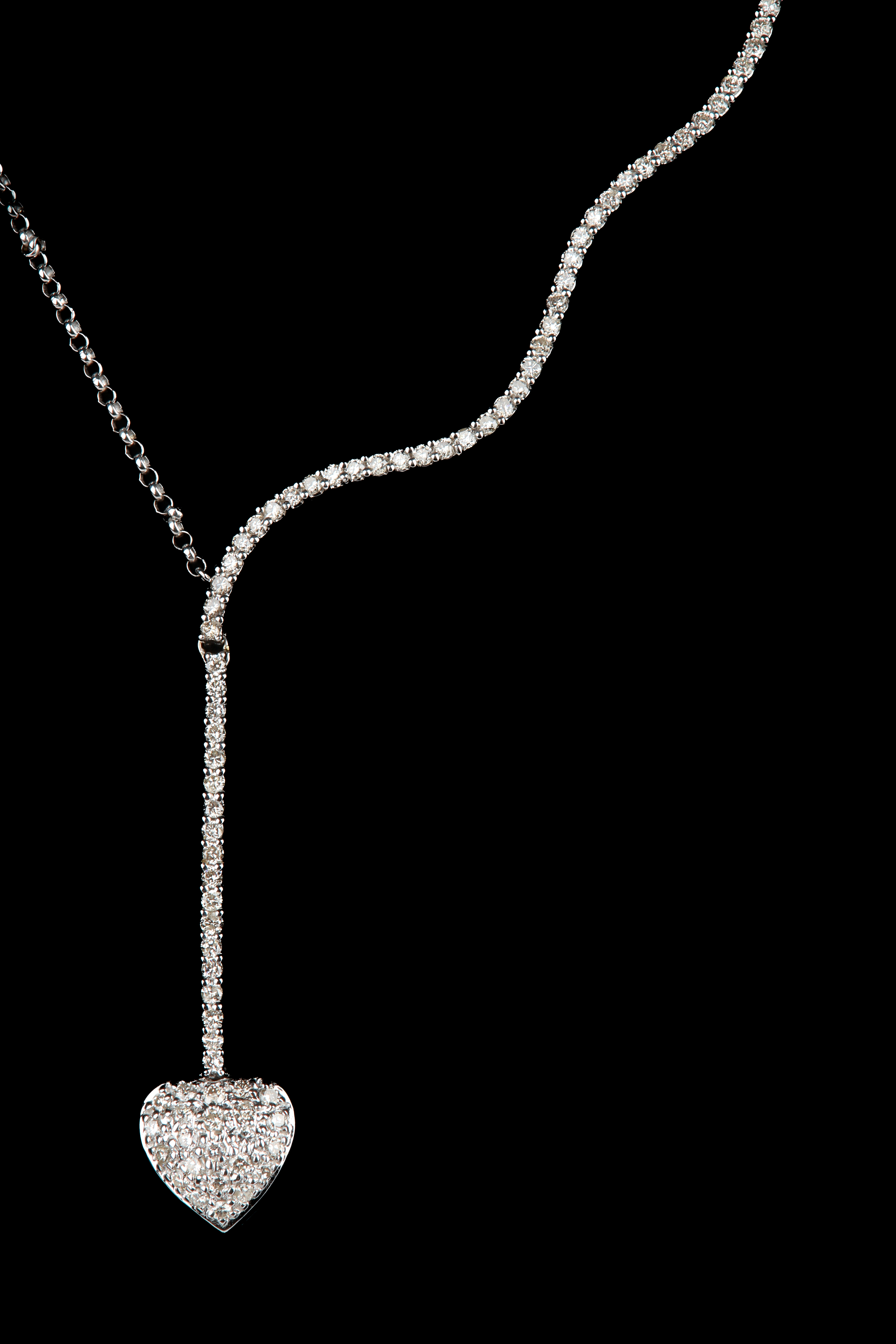 14K white gold diamond heart necklace,