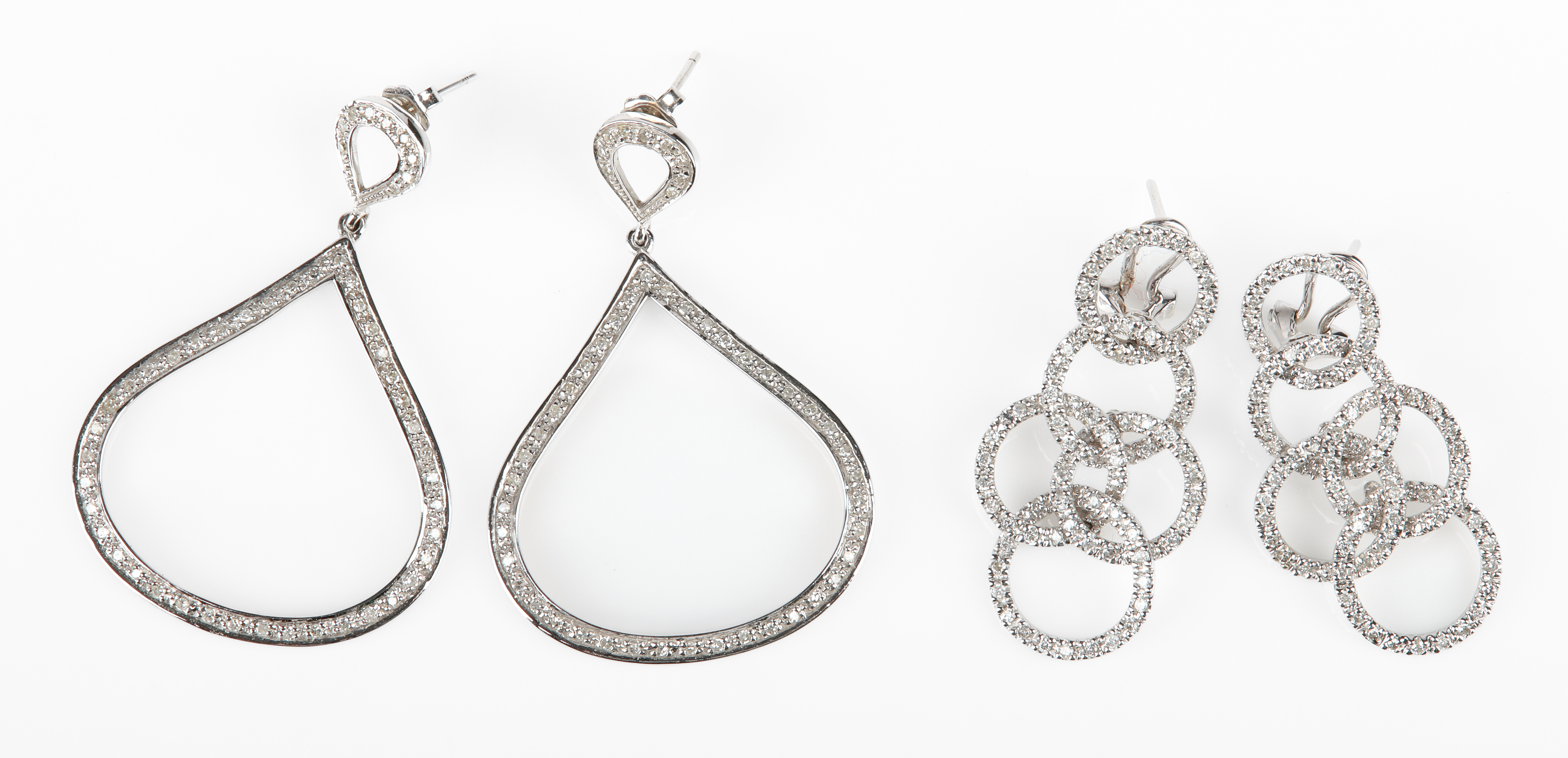 (2) Pairs 14K white gold diamond