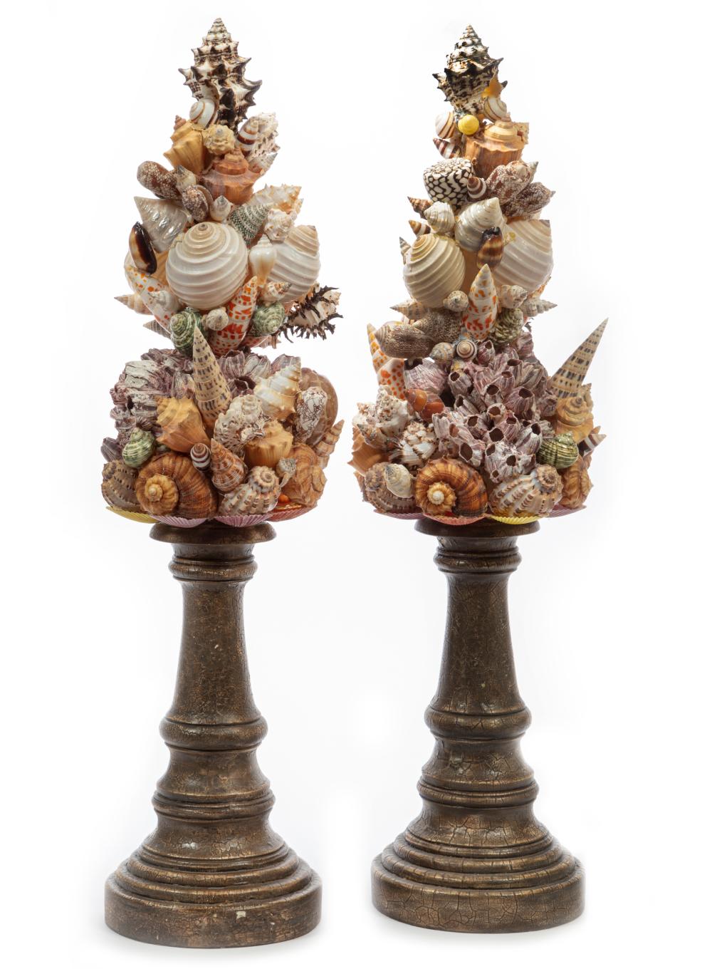 PAIR SHELL ENCRUSTED ORNAMENTS