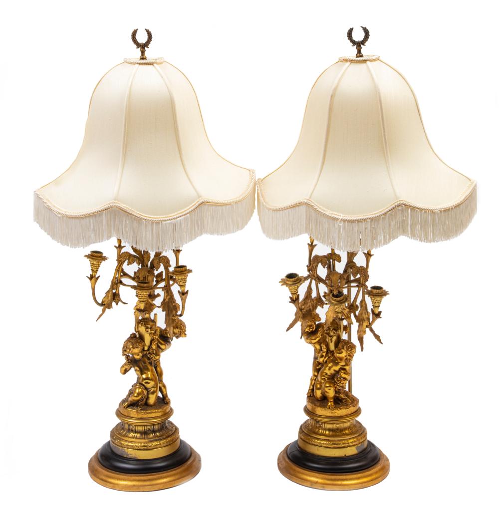 PAIR OF FRENCH GILT METAL SIX-LIGHT