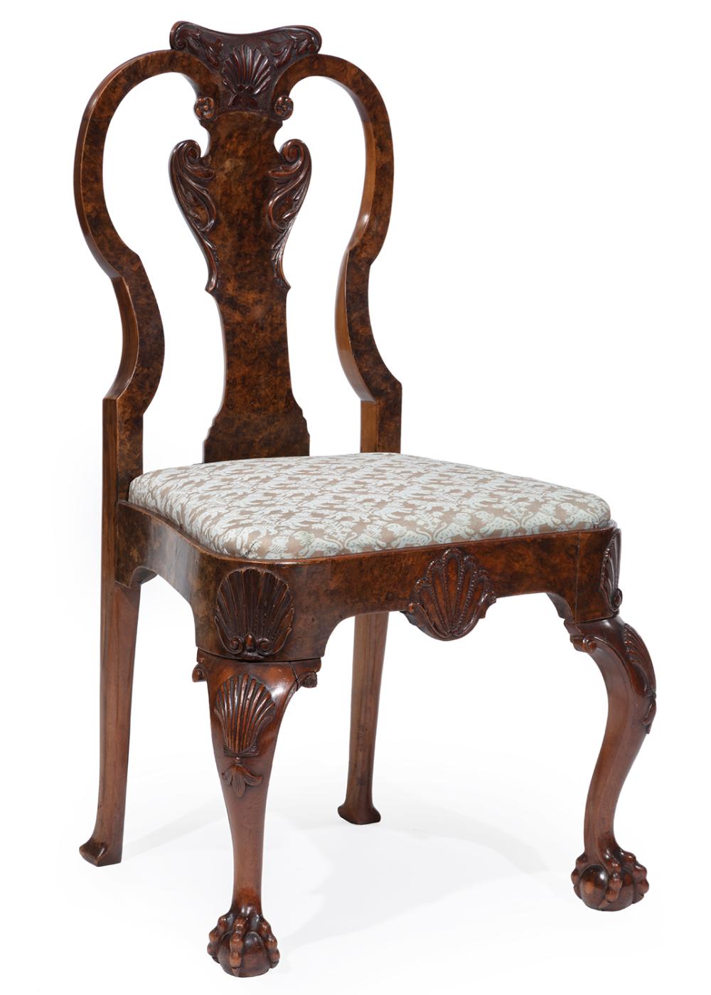 CARVED AND BURL WALNUT SIDE CHAIRFine