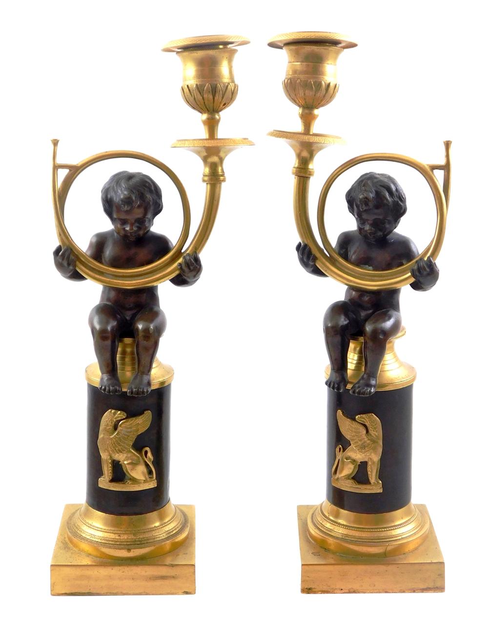 PAIR OF EMPIRE ORMOLU CANDLESTICKS  3091f8