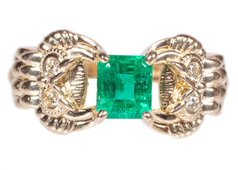 18 KT. YELLOW GOLD, EMERALD AND