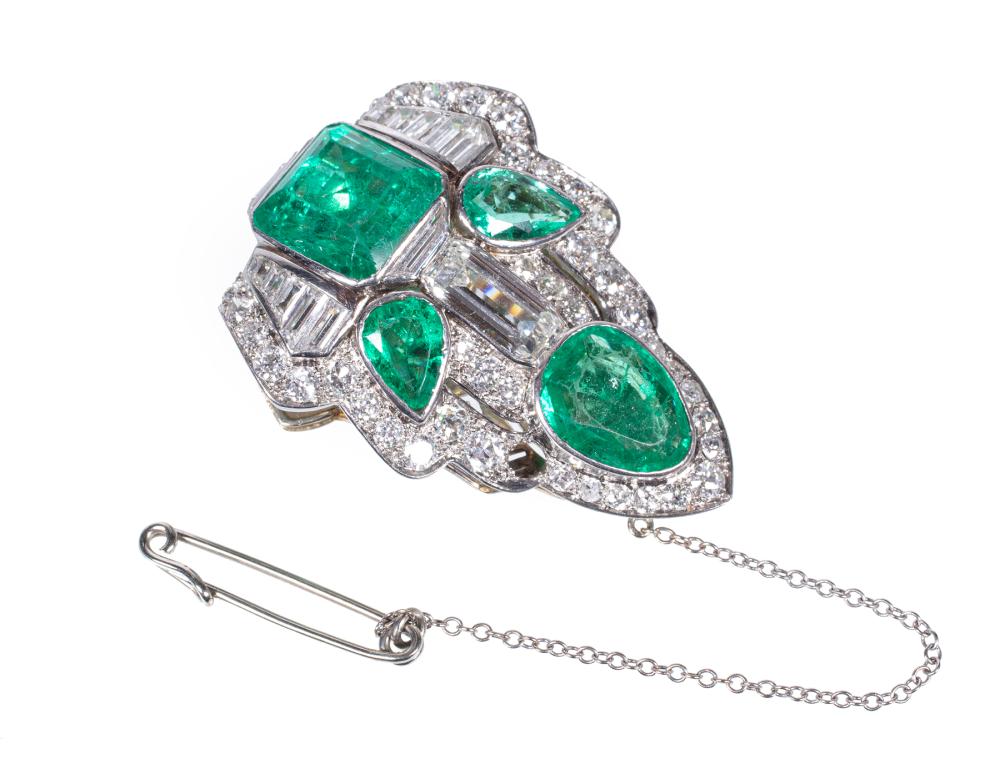 ART DECO PLATINUM EMERALD DIAMOND 3092b7