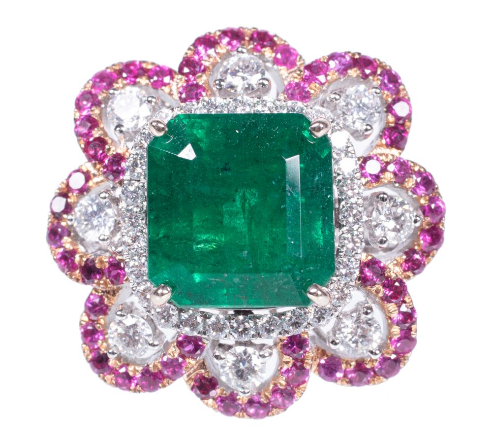 GOLD EMERALD RUBY DIAMOND RING18 3092bb