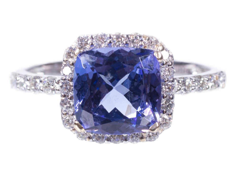 18 KT. WHITE GOLD, TANZANITE AND