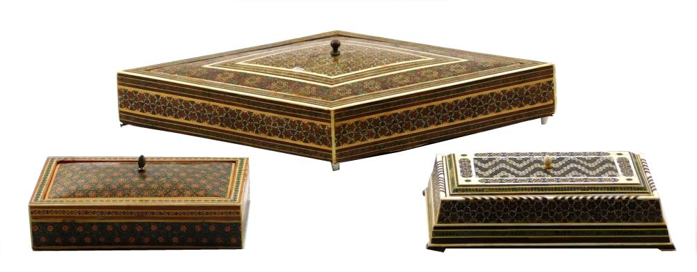 THREE ARABESQUE MARQUETRY BOXES 30936b