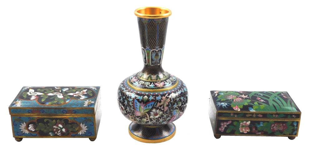 ASIAN: CLOISONNé VASE AND TWO