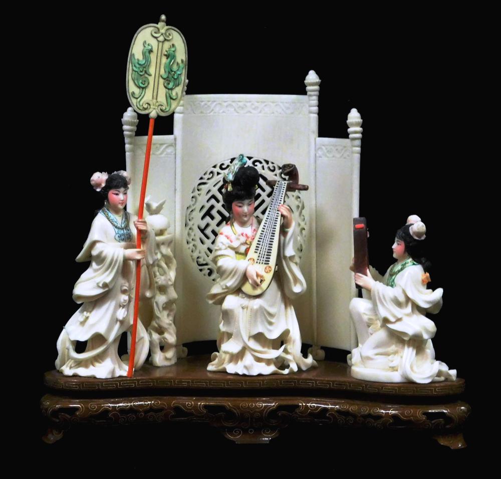 ASIAN: CARVED IVORY GROUP SCULPTURE,