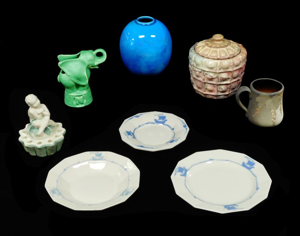 EIGHT PIECES OF ART POTTERY BY