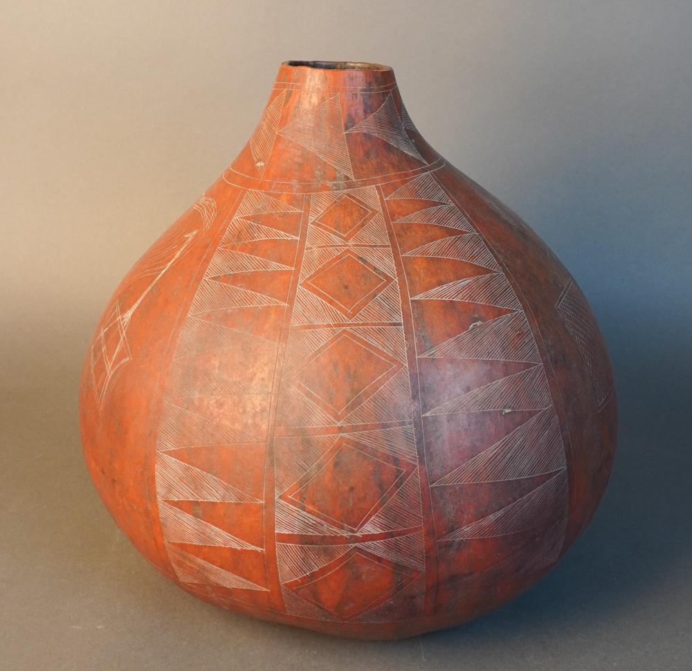 AFRICAN OCEANIC ETCHED GOURD VESSEL  309473