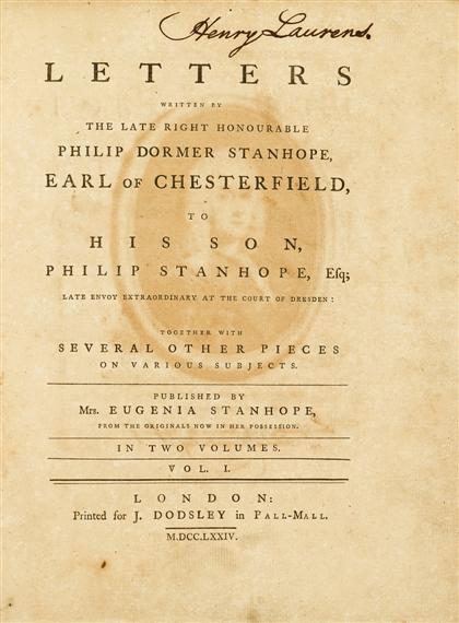 2 vols.   (Henry Laurens.) Chesterfield,